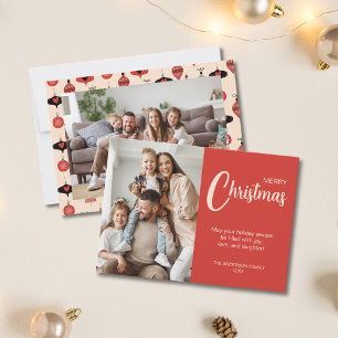 Christmas 2 Photos Family Red Holiday Card