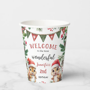 Christmas 2nd Birthday Cute Winter Squirrel Paper Cups