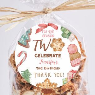 Christmas 2nd Birthday Girl Pink Winter Party Classic Round Sticker