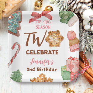 Christmas 2nd Birthday Girl Pink Winter Party Paper Plate