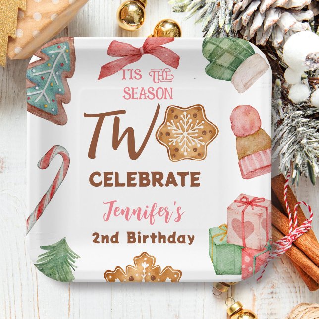 Christmas 2nd Birthday Girl Pink Winter Party Paper Plate (Creator Uploaded)