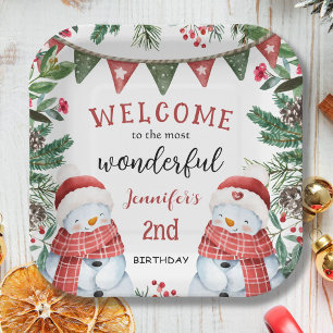 Christmas 2nd Birthday Winter Snowman Paper Plates