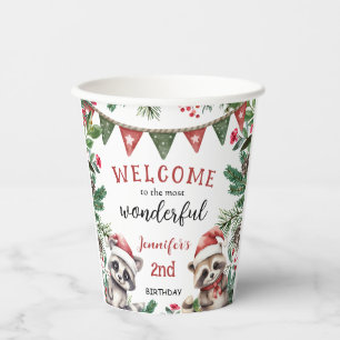 Christmas 2nd Birthday Woodland Racoon Paper Cups