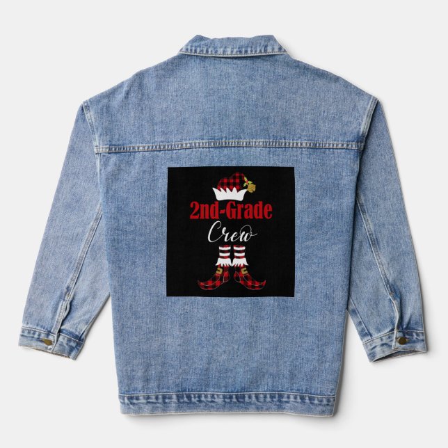 Christmas 2nd Grade Crew Elf Teacher Student Cute  Denim Jacket (Back)
