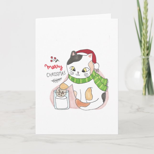 Christmas 3 Cat Dipping a Cookie in Milk Christmas Thank You Card (Front)