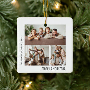 Christmas 3 Family Photos Collage Ceramic Ornament