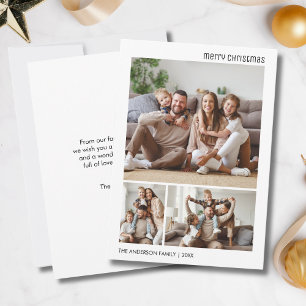 Christmas 3 Family Photos Collage White and Black Holiday Card