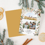 Christmas 3 photo arch watercolor botanical floral holiday card<br><div class="desc">Mery Christmas modern elegant watercolor dried botanical floral muted colours holiday arch 3 photo Christmas card. Mustard yellow backer.</div>