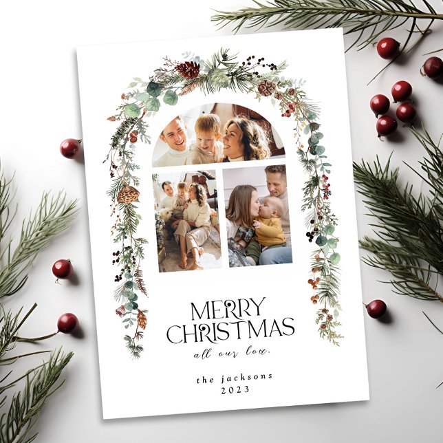 Christmas 3 Photo Collage Lotus Pods Holiday Card (Creator Uploaded)