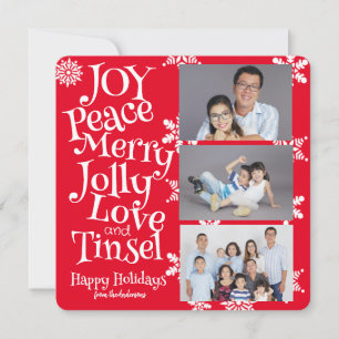 Christmas 3 Photo Fun Simple Red and White Cute Holiday Card