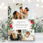 Christmas 3 Photo Winter Botanical Greenery Holiday Card<br><div class="desc">This collection features watercolor red florals,  berries & winter greenery with modern & elegant typography,  with a winter botanical pattern back.</div>