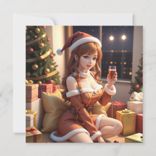 Christmas 3d anime girl Holiday Card