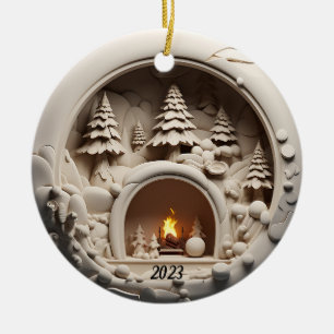 Christmas 3D Fireplace Trees  Ceramic Tree Decoration