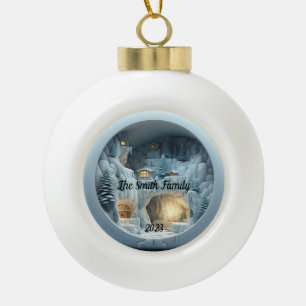 Christmas 3D Ice Snow Fireplace Ceramic Ball Christmas Ornament
