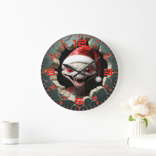 Christmas 3D White Alien Large Clock
