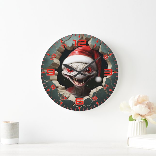 Christmas 3D White Alien  Large Clock (Home)