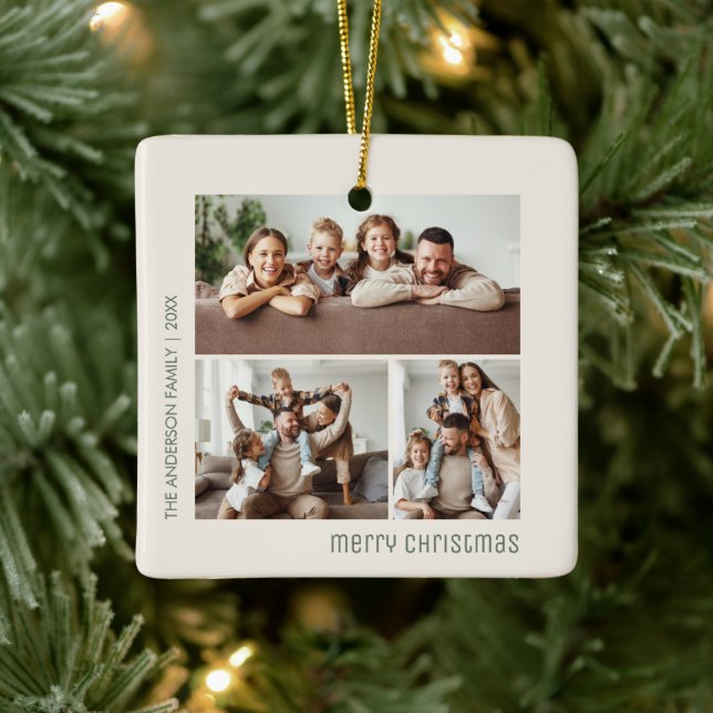 Christmas 4 Family Photos Collage Ceramic Ornament (Tree)