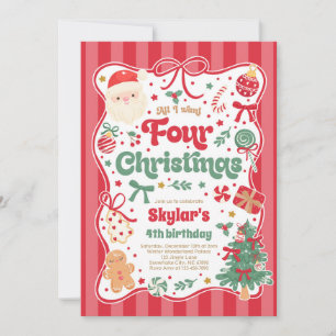 Christmas 4th Birthday Party Coquette Bow Birthday Invitation