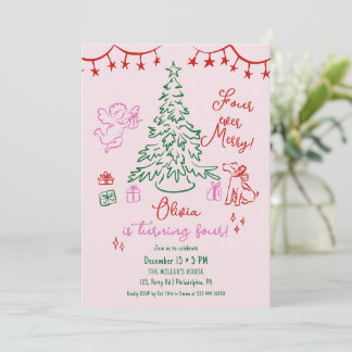 Christmas 4th birthday whimsical tree announcement