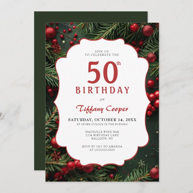 Christmas 50th Birthday Invitation (Front/Back)
