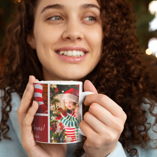 Christmas 5 Photo Collage with Family Name, Red Coffee Mug
