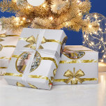 Christmas 5 Photo Gold Ornaments & Stripes Pattern Wrapping Paper<br><div class="desc">Personalise this Seasonal Xmas 5 x  Photo Gold Ornament & Lines Pattern Christmas Gifts Wrapping Paper.</div>