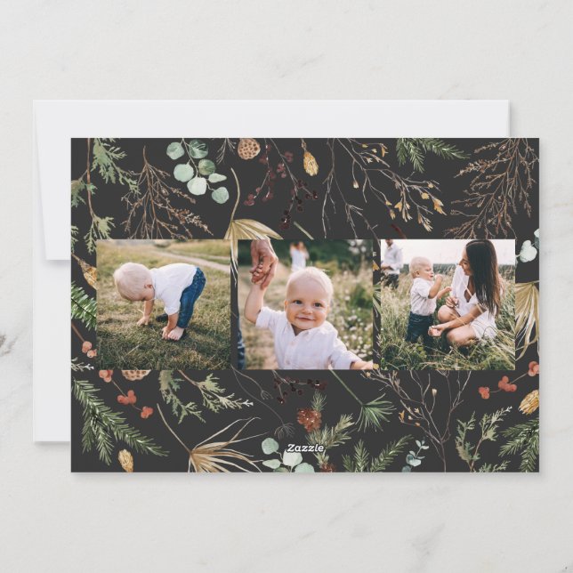 Christmas 5 photo watercolor botanical floral  holiday card (Back)