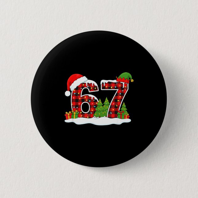 Christmas 67 Buffalo Plaid Six Seven Santa &amp; E 6 Cm Round Badge (Front)