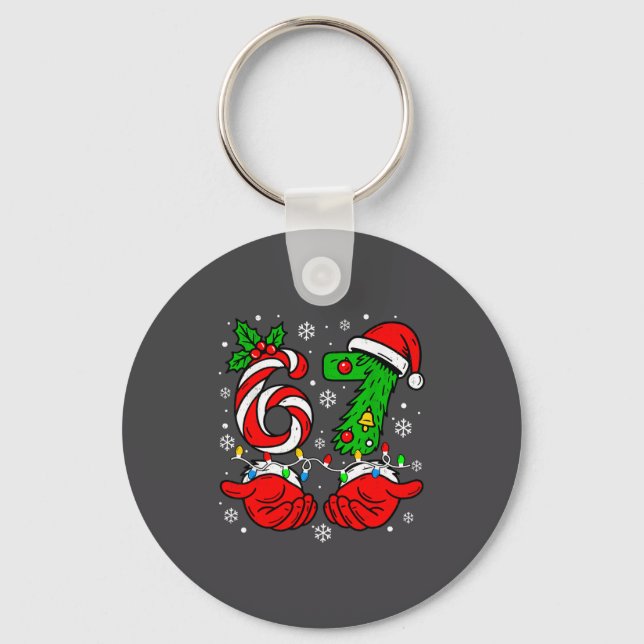 Christmas 67 Candy Cane Six Seven Meme Lights Sant Key Ring (Front)