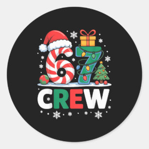 Christmas 67 Crew Brainrot Candy Cane Lights Classic Round Sticker