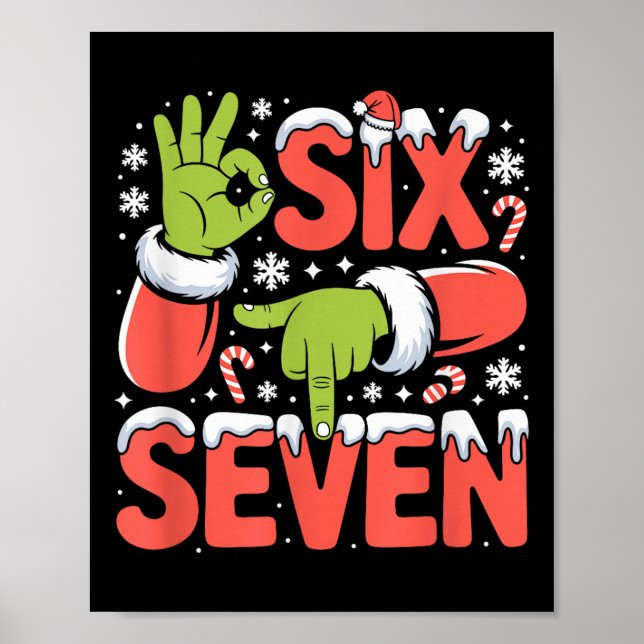 Christmas 67 Funny Meme Xmas Six Seven Santa Hand  Poster (Front)