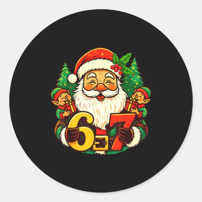 Christmas 67 Funny Xmas Santa Six Seven Meme Gen A Classic Round Sticker (Front)