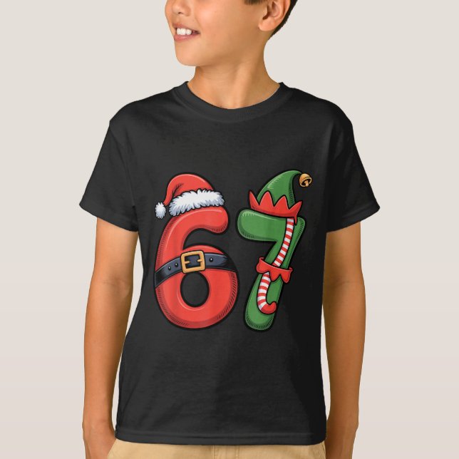 Christmas 67 Meme 67 Santa Elf - Six Seven  T-Shirt (Front)