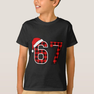 Christmas 67 Meme Six Seven Buffalo Plaid Santa Ha T-Shirt