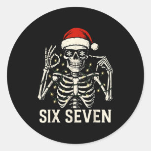 Christmas 67 Meme Skeleton With Santa Hat For Men  Classic Round Sticker