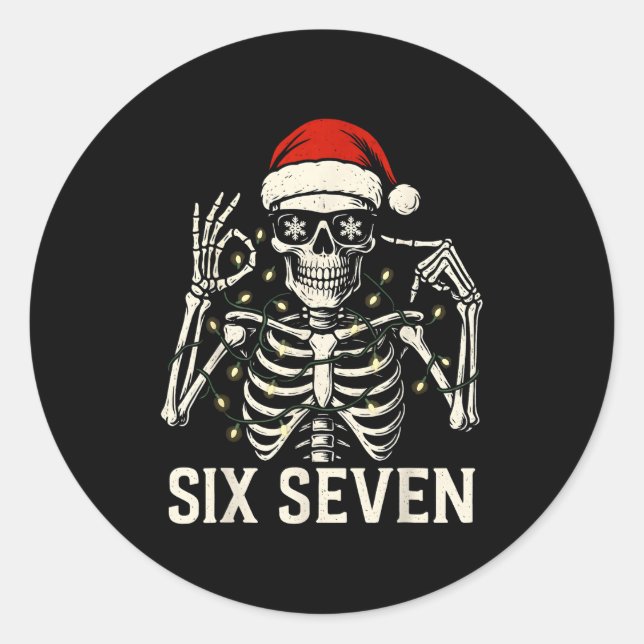 Christmas 67 Meme Skeleton With Santa Hat For Men  Classic Round Sticker (Front)
