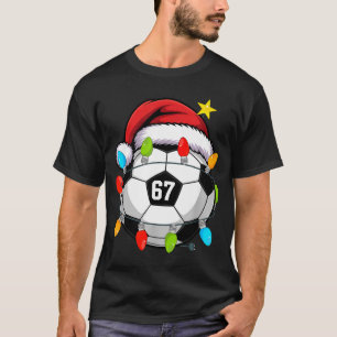 Christmas 67 Meme Soccer Ball Santa Hat Funny Xmas T-Shirt
