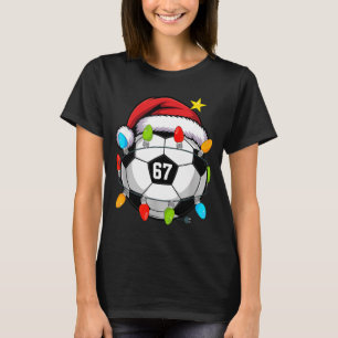Christmas 67 Meme Soccer Ball Santa Hat Funny Xmas T-Shirt