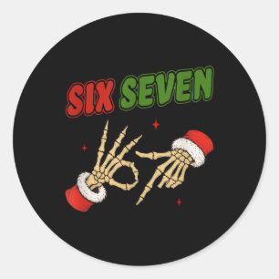 Christmas 67 Six Seven Skeleton Santa Funny Gen Z Classic Round Sticker