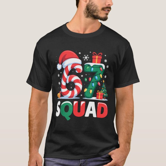 Christmas 67 Squad Brainrot Funny Candy Cane Light T-Shirt (Front)