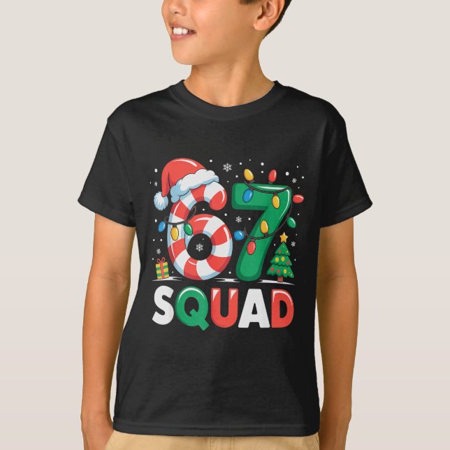 Christmas 67 Squad Funny Candy Cane Lights Holiday T-Shirt (Front)
