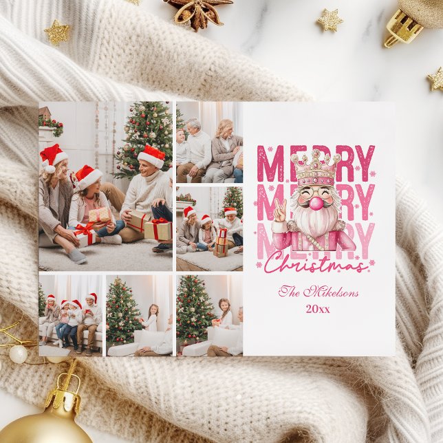  Christmas 6 Photo Vintage Pink Nutcracker  Holiday Card (Creator Uploaded)