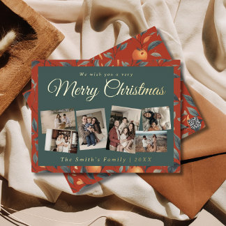 Christmas 6x photo vintage retro floral foil holiday postcard