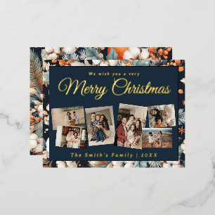 Christmas 6x photo vintage retro floral foil holiday postcard