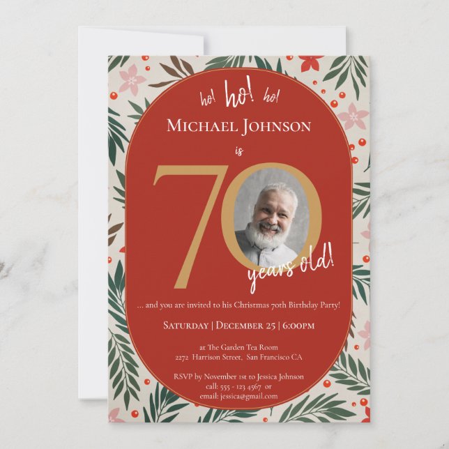 Christmas 70th Birthday Party Invitation (Front)