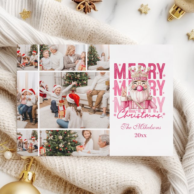  Christmas 7 Photo Vintage Pink Nutcracker  Holiday Card (Creator Uploaded)