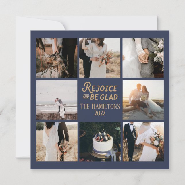 Christmas 8 Photo Collage Navy Holiday Card (Front)