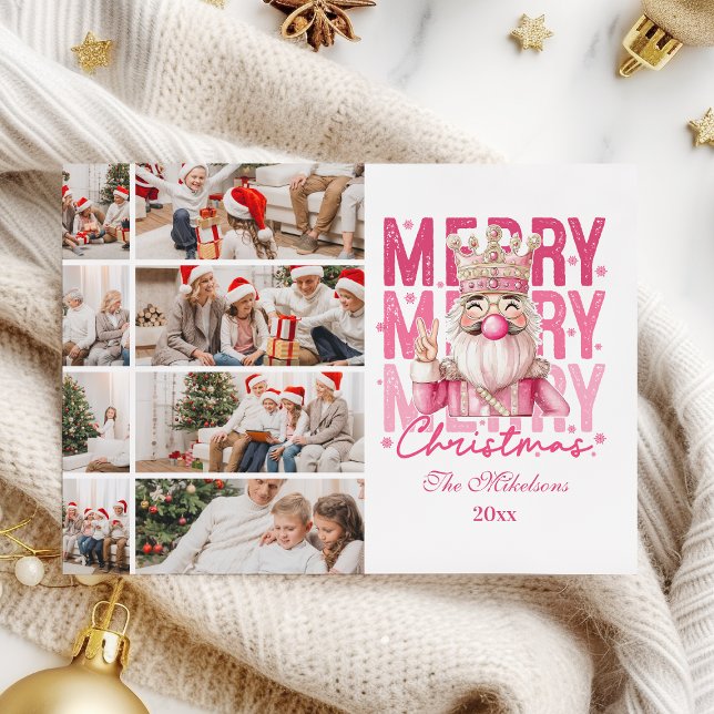  Christmas 8 Photo Vintage Pink Nutcracker  Holiday Card (Creator Uploaded)