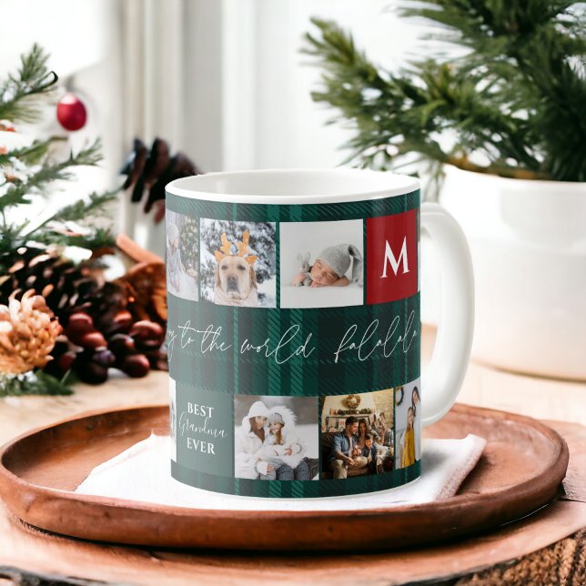 Christmas 8 photos grid best grandma green plaid coffee mug (Christmas 8 photos grid best grandma green plaid coffee mug)