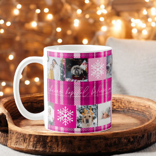 Christmas 8 photos grid best grandma pink plaid coffee mug